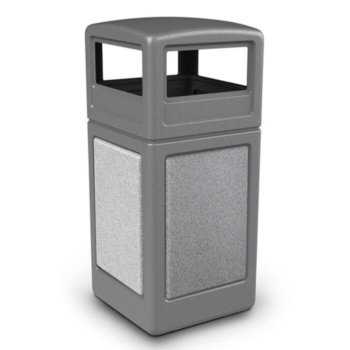 PolyTec™ Trash Container, 42-Gallon Square, Stone Panels, Dome Lid