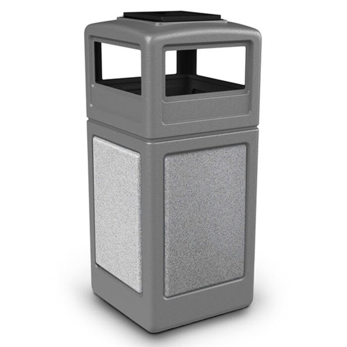 PolyTec™ Trash Container, 42-Gallon Square, Stone Panels, Ashtray Lid