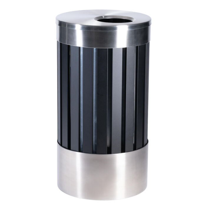 Parkview  Black and Stainless Steel Trash Container, 25-Gallon Round, Open-Top Lid