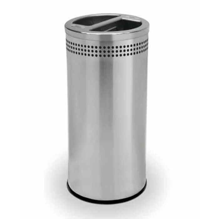 Precision Series® Imprinted Stainless Steel Trash and Recycling Container, 20-Gallon Square, Open-Top Lid, Oval Opening