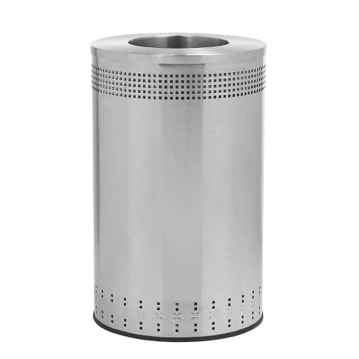 Precision Series® Imprinted Stainless Steel, Trash Container, 45-Gallon Round, Open-Top Lid