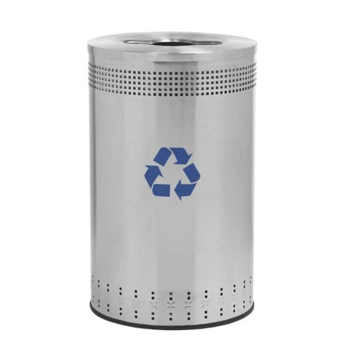 Precision Series® Imprinted Stainless Steel, Recycling Container, 45-Gallon Round, Open-Top Lid