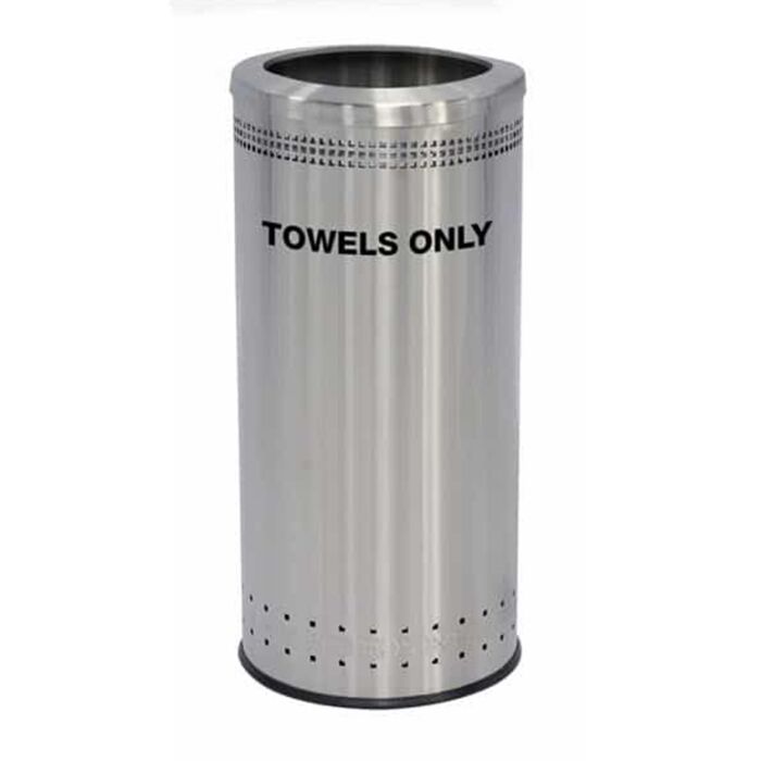 Precision Series® Imprinted Stainless Steel, Towels Container, 25-Gallon Round, Open-Top Lid