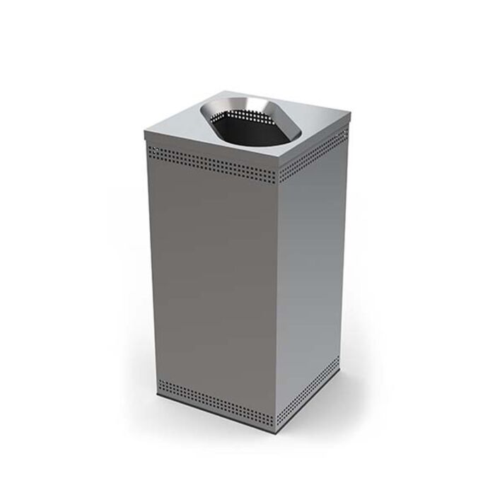 Precision Series® Imprinted Stainless Steel Trash Container, 35-Gallon Square, Open-Top Lid, Oval Opening