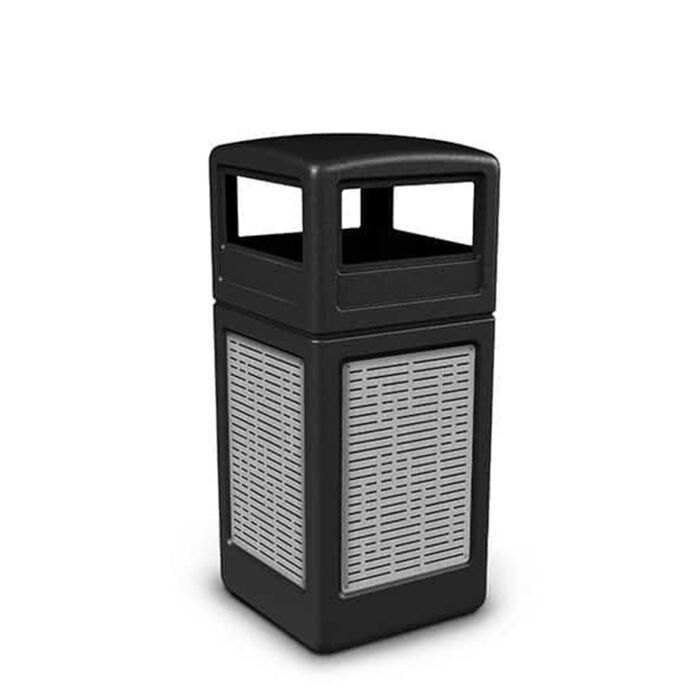 PolyTec™ Trash Container, 42-Gallon Square, Stainless Steel Panels, Horizontal, Dome Lid