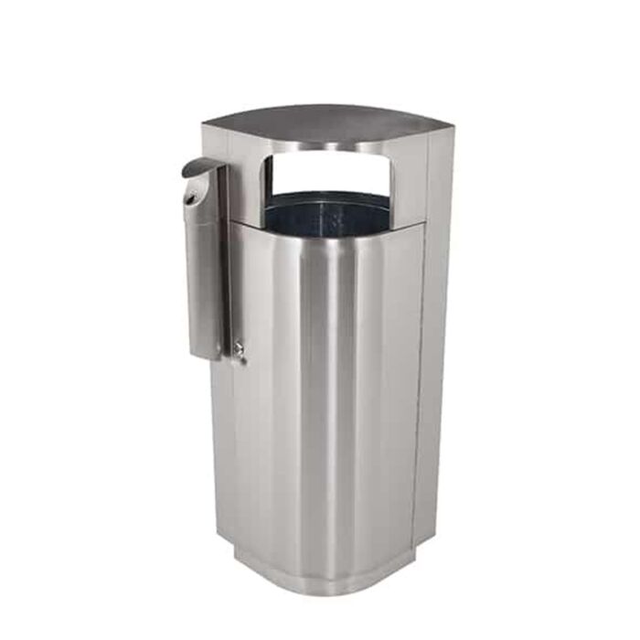 Precision Series® Stainless Steel Trash Container 20-Gallon Leaf Shaped, Dome Lid, Cigarette Receptacle