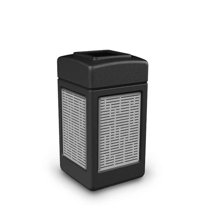 PolyTec™ Trash Container, 42-Gallon Square, Stainless Steel Panels, Open-Top Lid