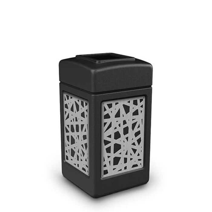 PolyTec™ Trash Container, 42-Gallon Square, Stainless Steel Panels, Intermingle, Open-Top Lid