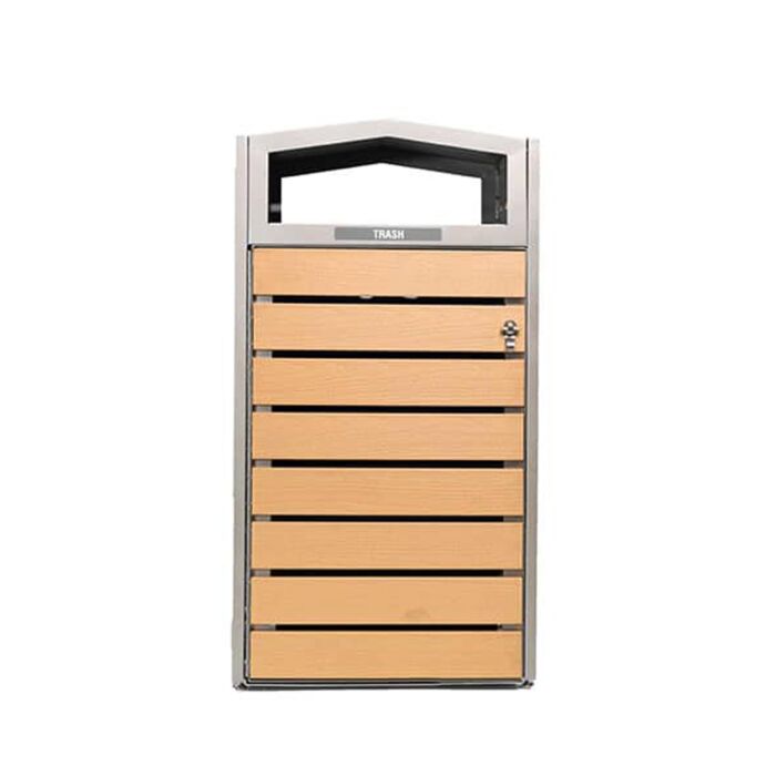 EC™ Light Oak and Aluminum Trash Container, 42-Gallon Square