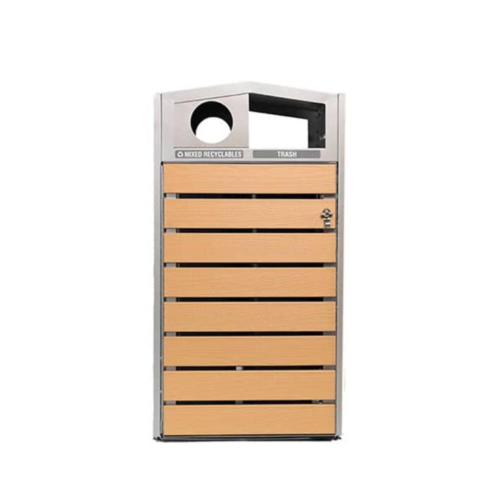 EC™ Light Oak and Aluminum Trash and Recycling Container, 48-Gallon Square