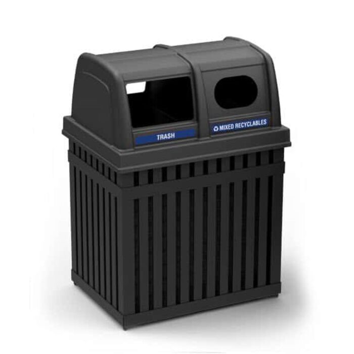 Parkview Black Trash and Recycling Container, 50-Gallon Square, Dome Lid, Rectangular and Round Opening