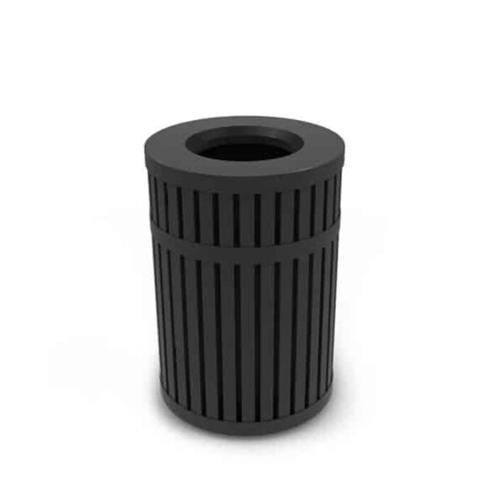 Parkview Black Trash Container, 45-Gallon Round, Open-Top Lid