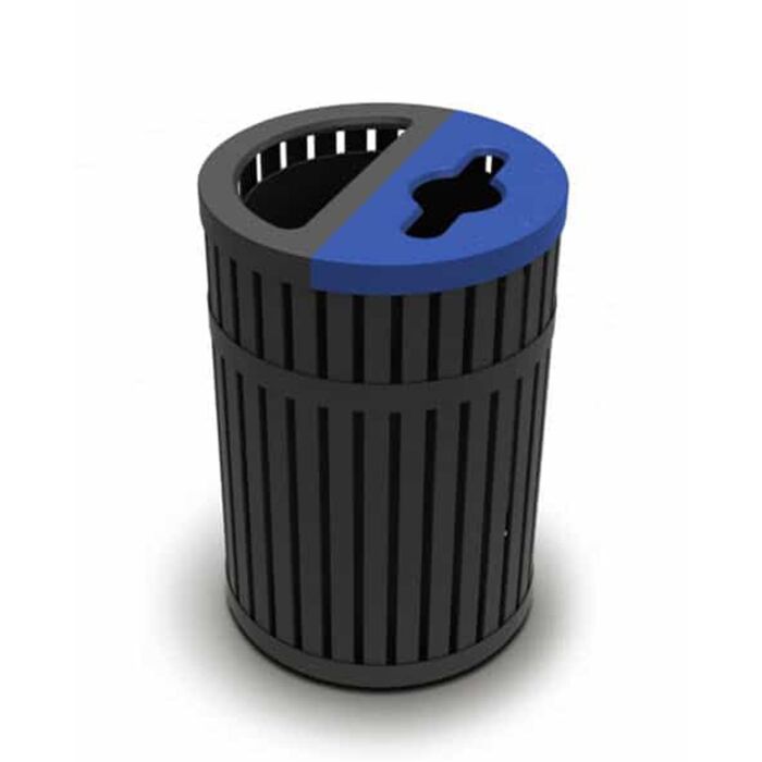 Parkview Black Trash and Recycling Container, 45-Gallon Round, Open-Top Lid