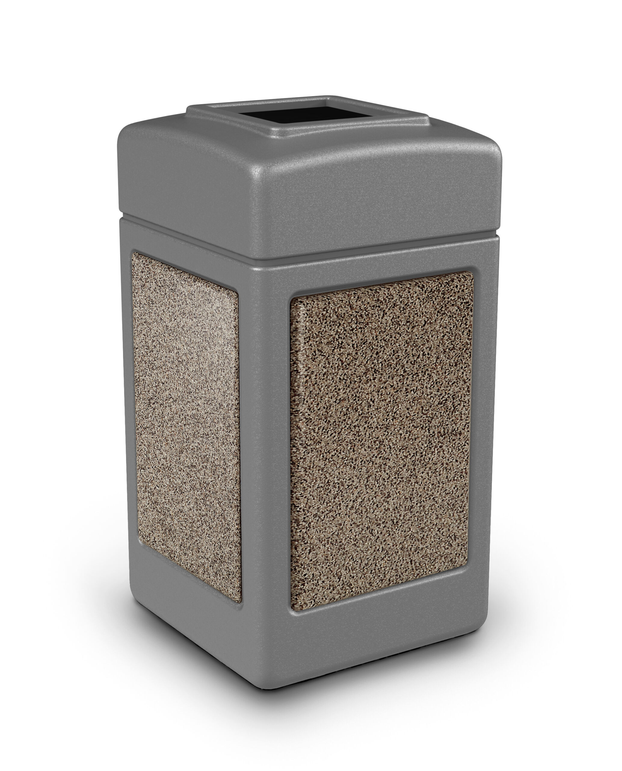 PolyTec™ Trash Container, 42Gallon Square, Stone Panels, OpenTop Lid