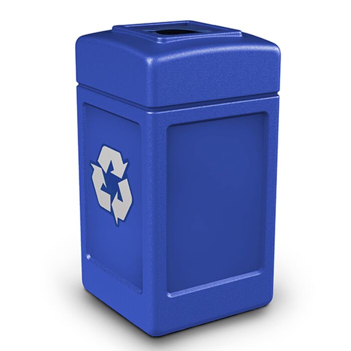 PolyTec™ Recycling Container, 42-Gallon Square, Open-Top Lid, Mixed Recycling Opening