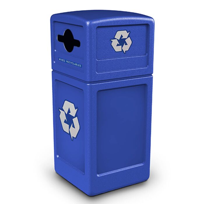 PolyTec™ Recycling Container, 42-Gallon Square, Dome Lid, Mixed Recycling Opening