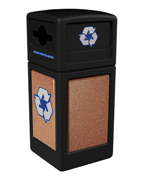 Product Image for black Ploytec recycling container with sedona stone panels and a slot with circle opening