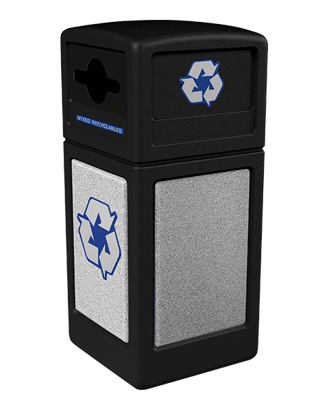 Product Image for black Ploytec recycling container with ashtone stone panels and a slot with circle opening