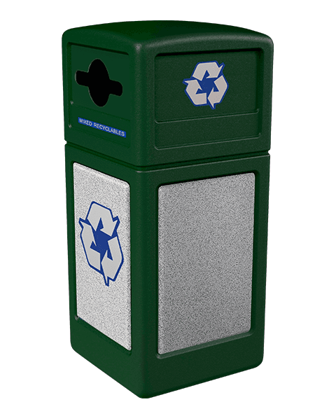 Product Image for green Ploytec recycling container with ashtone stone panels and a slot with circle opening