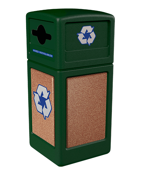 Product Image for green Ploytec recycling container with sedona stone panels and a slot with circle opening