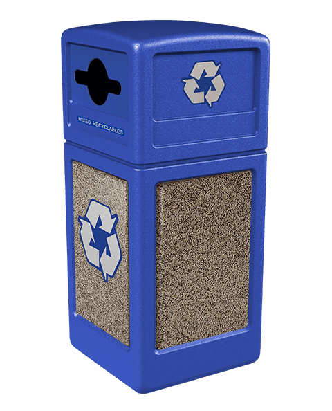 Product Image for blue Ploytec recycling container with pepperstone stone panels and a slot with circle opening