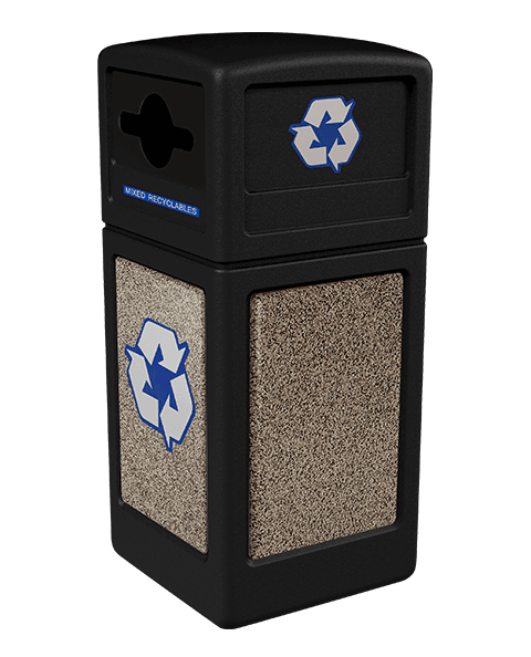Product Image for black Ploytec recycling container with riverstone stone panels and a slot with circle opening