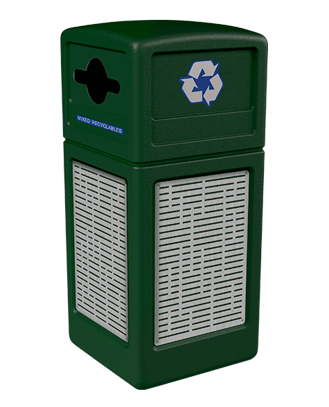 Product Image for green Ploytec recycling container with horizontal line stainless steel panels and a slot with circle opening