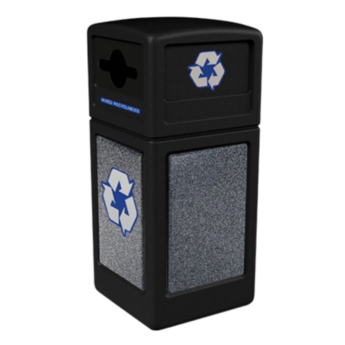 PolyTec™ Recycling Container, 42-Gallon Square, Stone Panel, Dome Lid