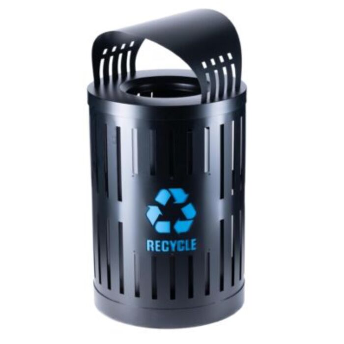 Parkview DualCoat Recycling Container, 34-Gallon Round, Canopy Lid W/ Blue Recycle Logo