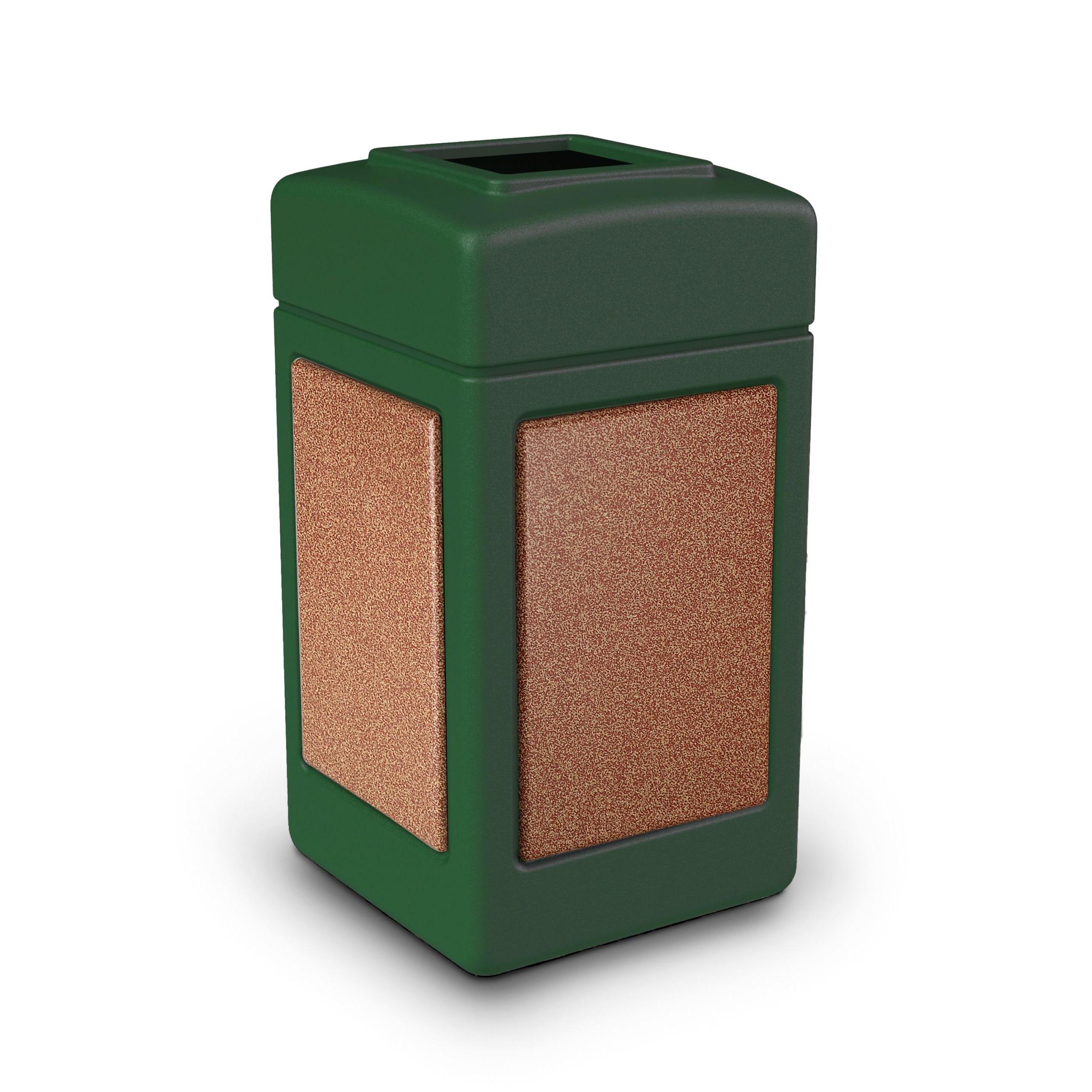 PolyTec™ Trash Container, 42-Gallon Square, Stone Panels, Ashtray