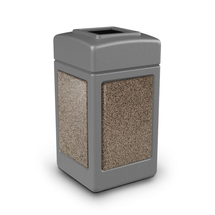 PolyTec™ Trash Container, 42-Gallon Square, Stone Panels, Open-Top Lid - Image 17