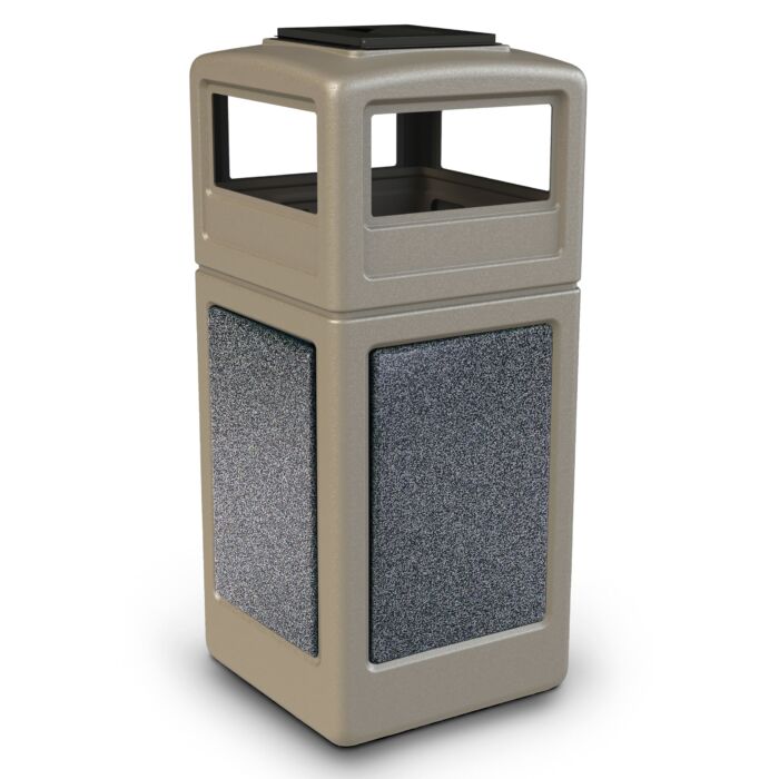 PolyTec™ Trash Container, 42-Gallon Square, Stone Panels, Ashtray Lid - Image 7