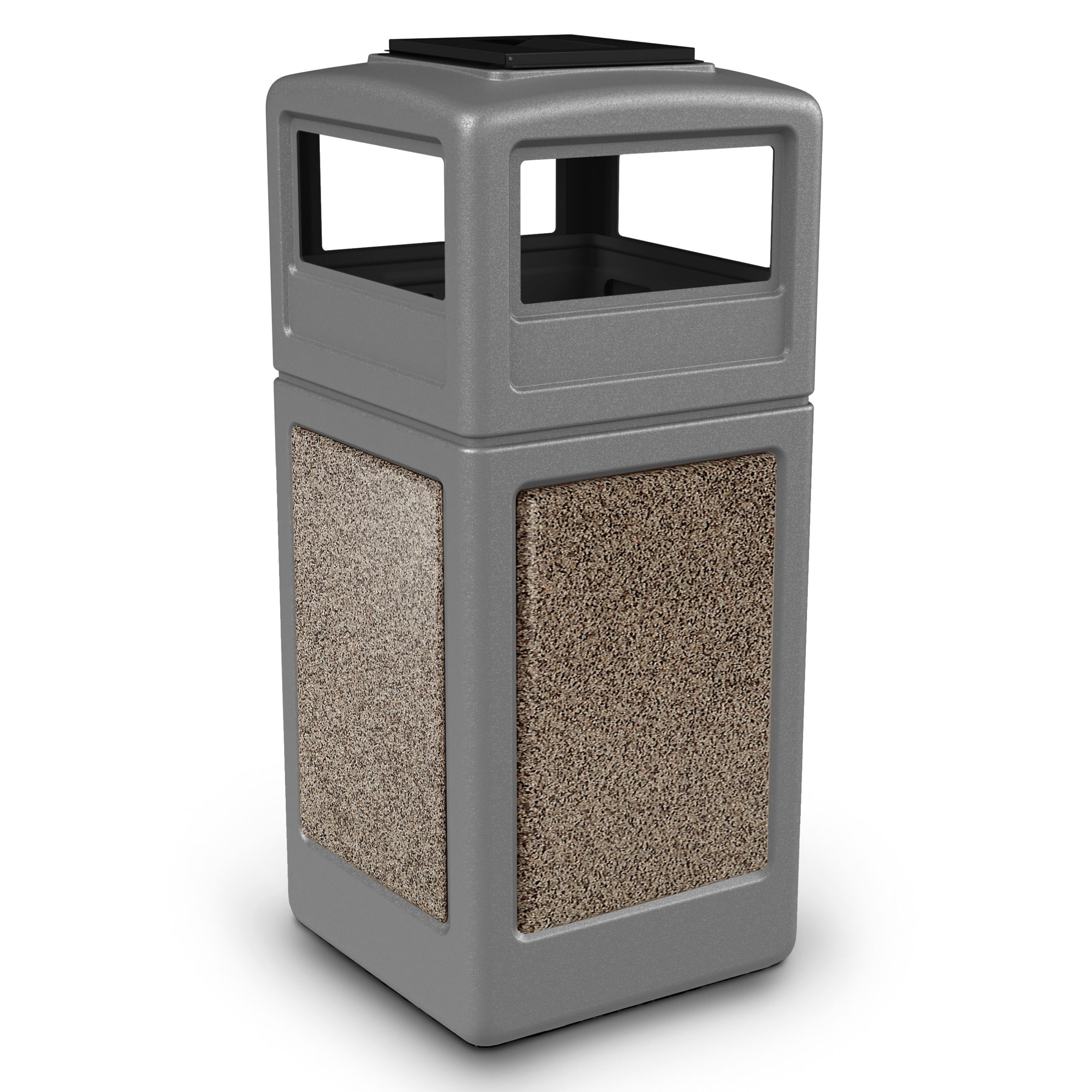 PolyTec™ Trash Container, 42-Gallon Square, Stone Panels, Ashtray Lid