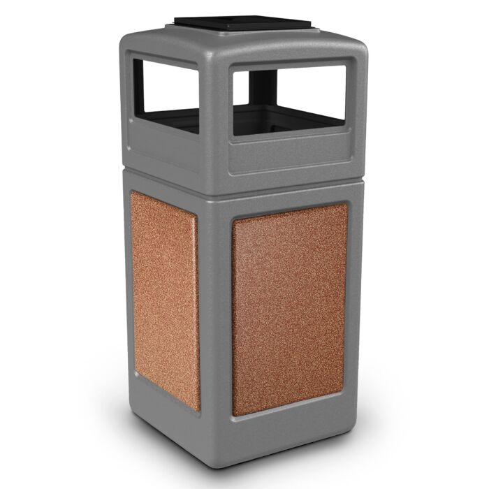 PolyTec™ Trash Container, 42-Gallon Square, Stone Panels, Ashtray Lid - Image 12