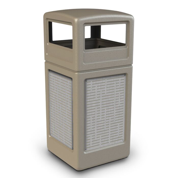 PolyTec™ Trash Container, 42-Gallon Square, Stainless Steel Panels, Horizontal, Dome Lid - Image 4
