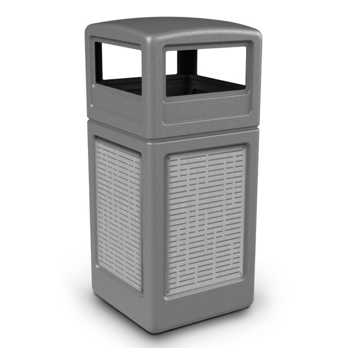 PolyTec™ Trash Container, 42-Gallon Square, Stainless Steel Panels, Horizontal, Dome Lid - Image 6
