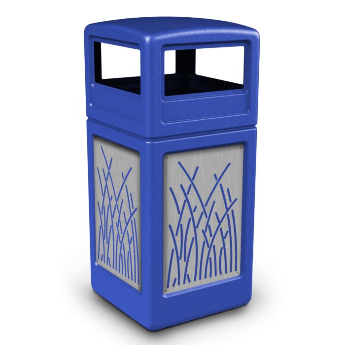 PolyTec™ Trash Container, 42-Gallon Square, Stainless Steel Panels, Reeds, Dome Lid - Image 5