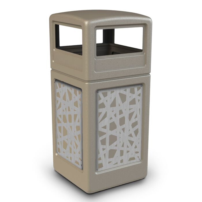 PolyTec™ Trash Container, 42-Gallon Square, Stainless Steel Panels, Intermingle, Dome Lid - Image 4