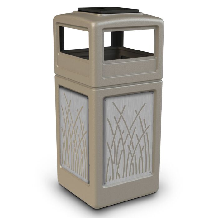 PolyTec™ Trash Container, 42-Gallon Square, Stainless Steel Panels, Ashtray Lid - Image 4
