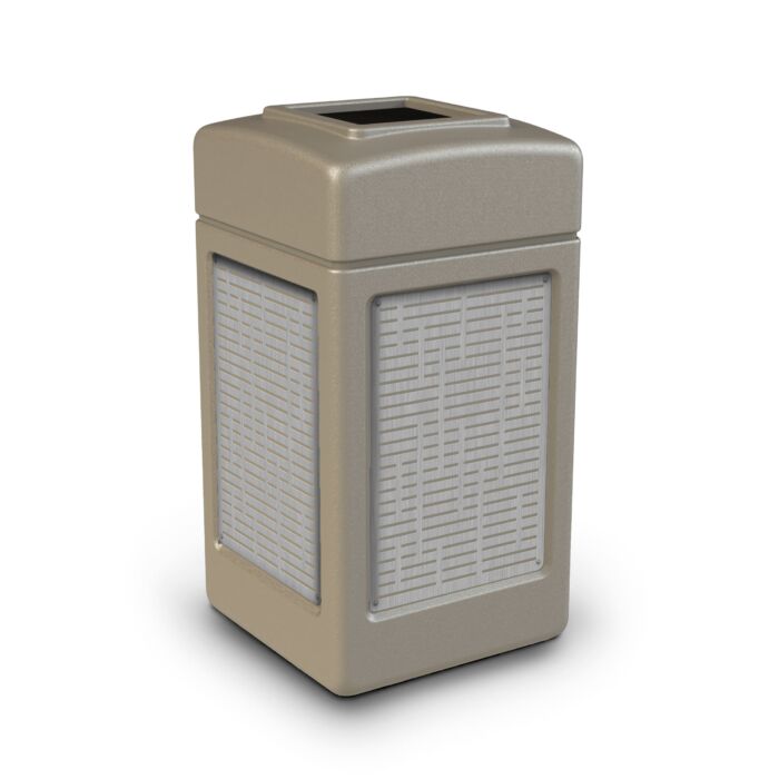 PolyTec™ Trash Container, 42-Gallon Square, Stainless Steel Panels, Open-Top Lid - Image 4