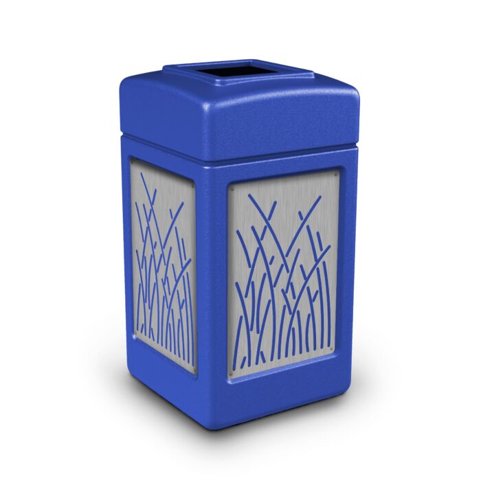 PolyTec™ Trash Container, 42-Gallon Square, Stainless Steel Panels, Reeds, Open-Top Lid - Image 5