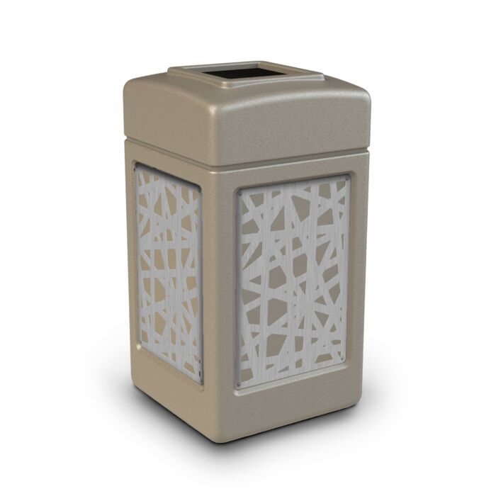 PolyTec™ Trash Container, 42-Gallon Square, Stainless Steel Panels, Intermingle, Open-Top Lid - Image 4