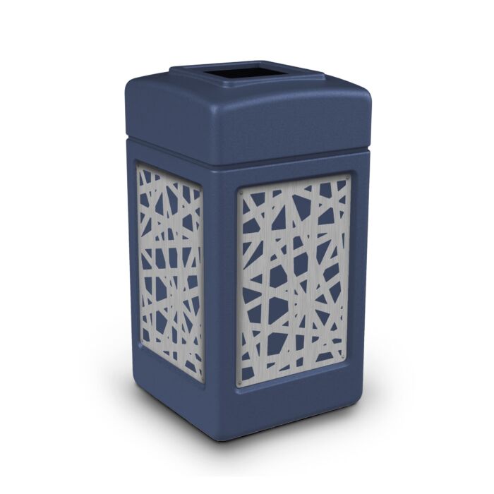 PolyTec™ Trash Container, 42-Gallon Square, Stainless Steel Panels, Intermingle, Open-Top Lid - Image 6