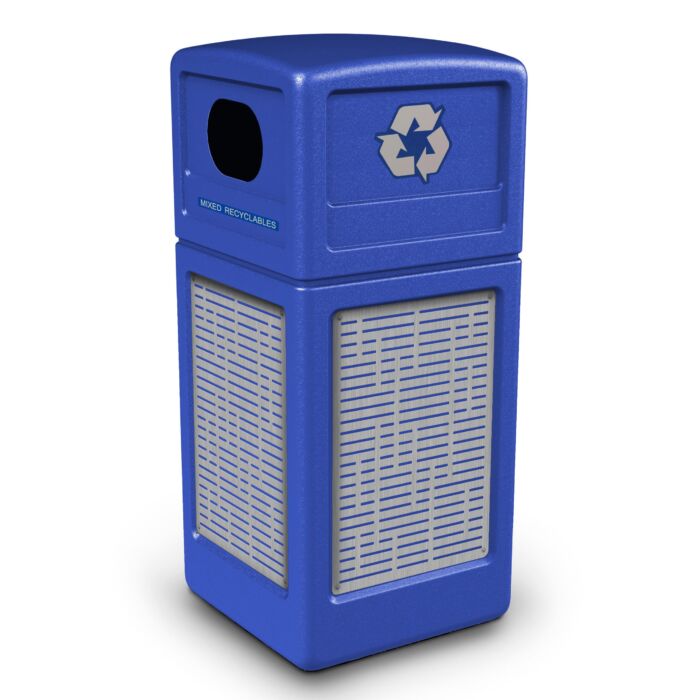 PolyTec™ Recycling Container, 42-Gallon Square, Stainless Steel Panels, Dome Lid - Image 7