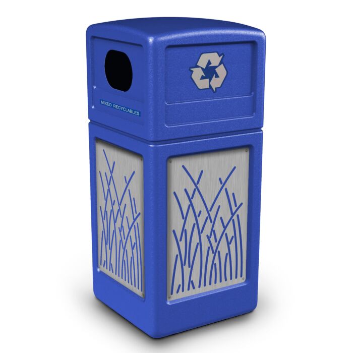 PolyTec™ Recycling Container, 42-Gallon Square, Stainless Steel Panels, Reeds, Dome Lid - Image 2
