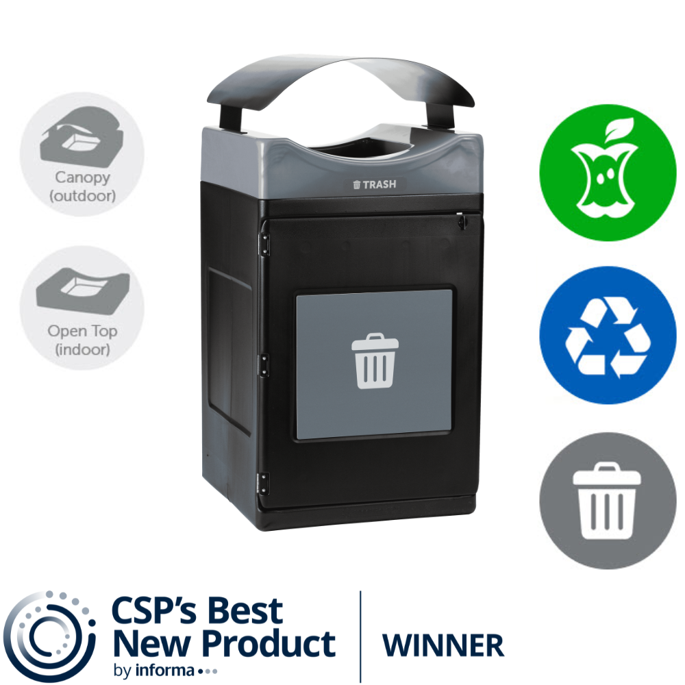 Avante™ Series, Black Trash/Recycling/Composting Container, 55-gallon Square