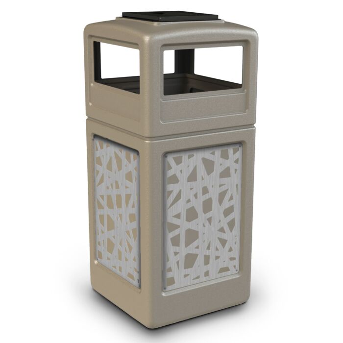 PolyTec™ Trash Container, Square, SS Panels, Intermingle, Ashtray Lid