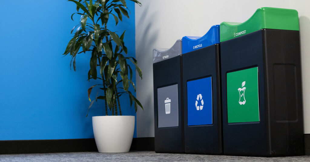 multi-stream trash, recycling and compost receptacles at a business